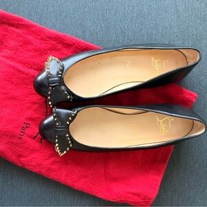 Christian Louboutin Black Leather Studded Bow Flats